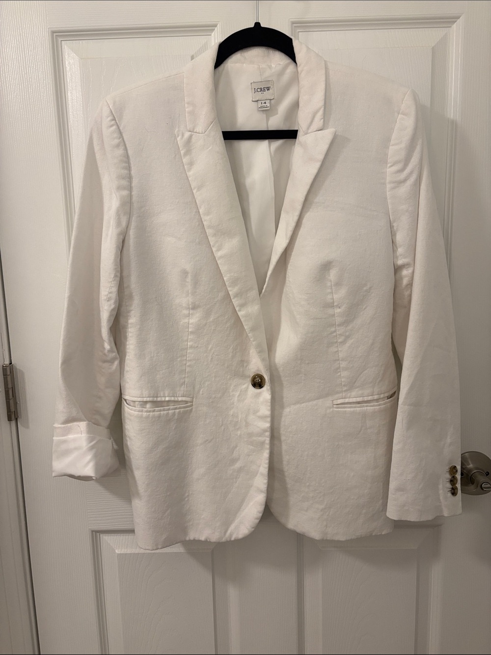 J. Crew White Single-Button Women's Linen-Blend Blazer